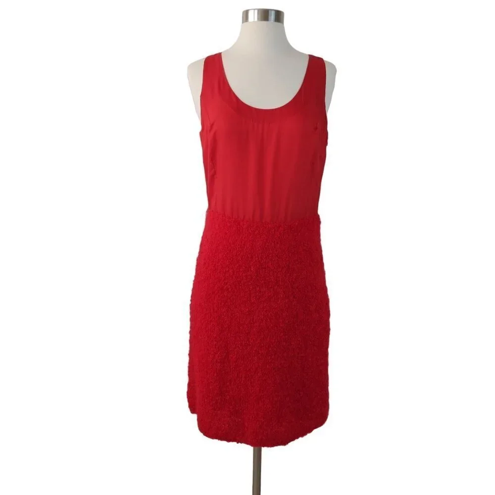 VINTAGE Women's Red & Black Fuzzy Boucle Suit with Dress & Boxy Jacket S-M